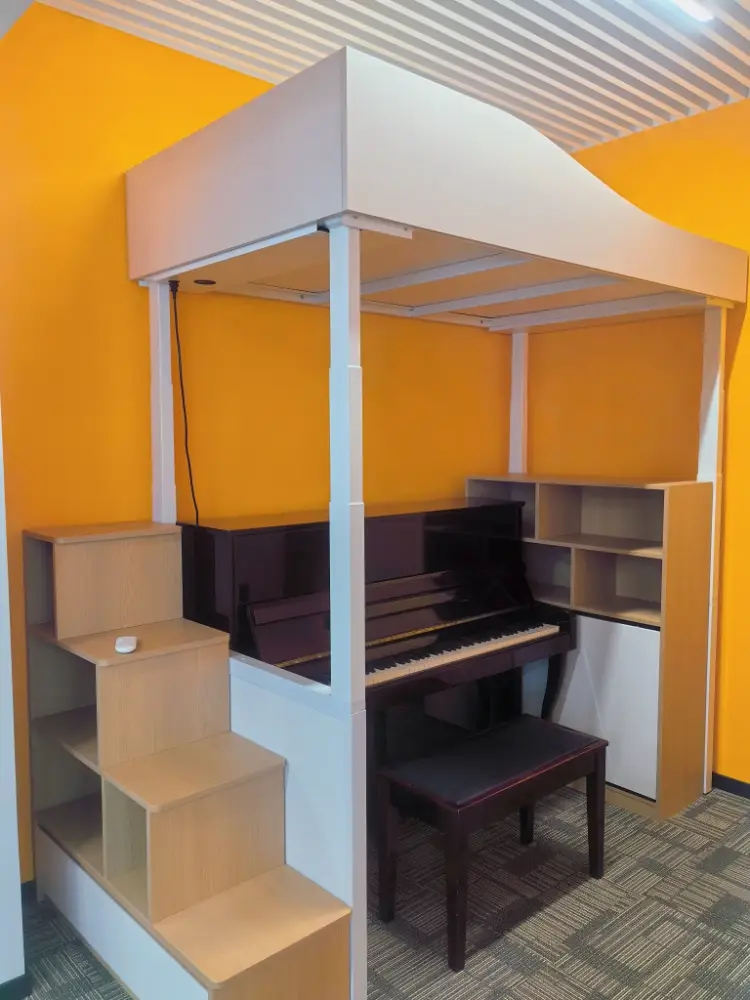 Motorized loft bed with piano & bookcase -Vakadesk (1)