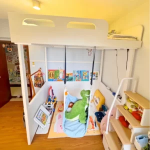 Use height adjustable bed to create multi-functional living spaces in small house with big family