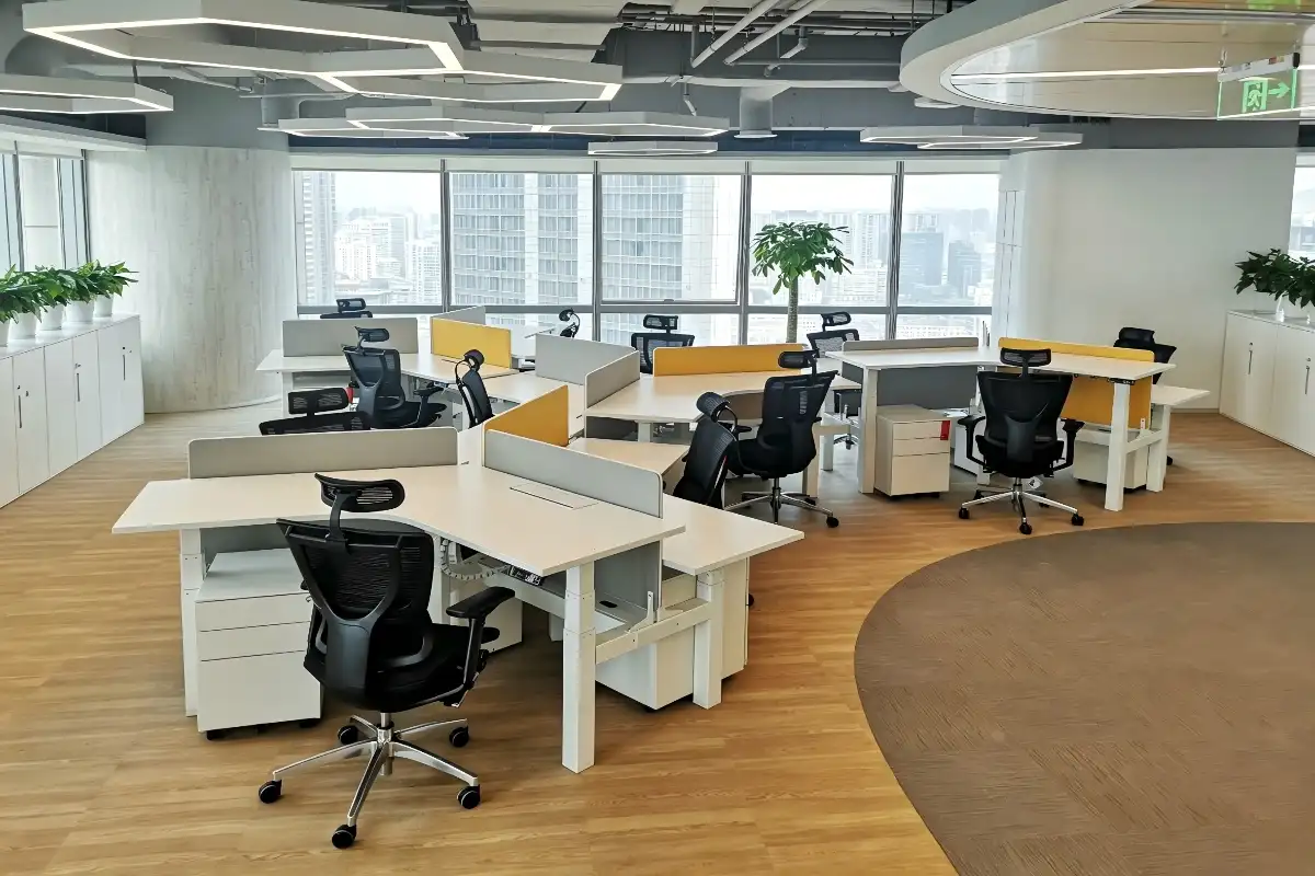 L-shape sit-to-stand desk boss table by Vaka (1)