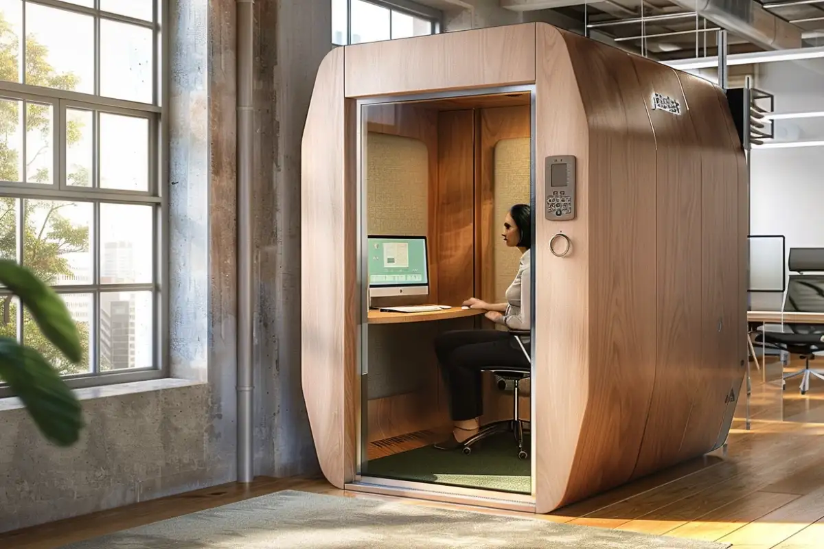Wall-mounted sit-stand desk in the office pod 02 -Vakadesk
